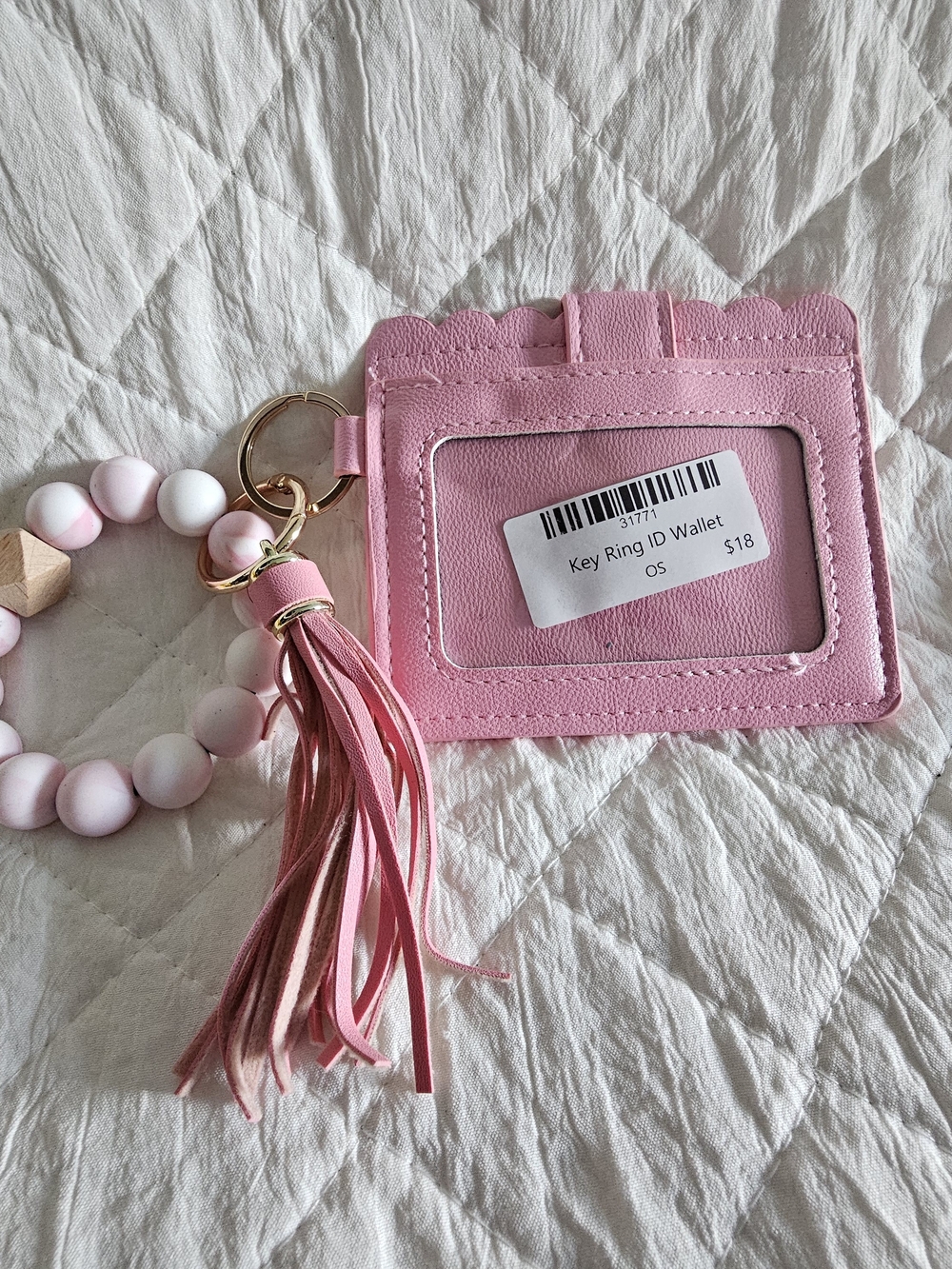 Light Pink Tassel Wristlet Key Ring ID Wallet